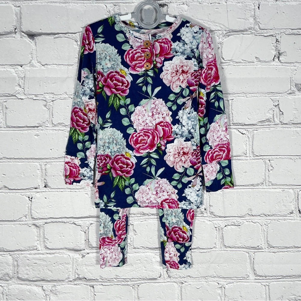 New Posh Peanut Floral 2pc Blue Pajama Loungewear Set Size 4T